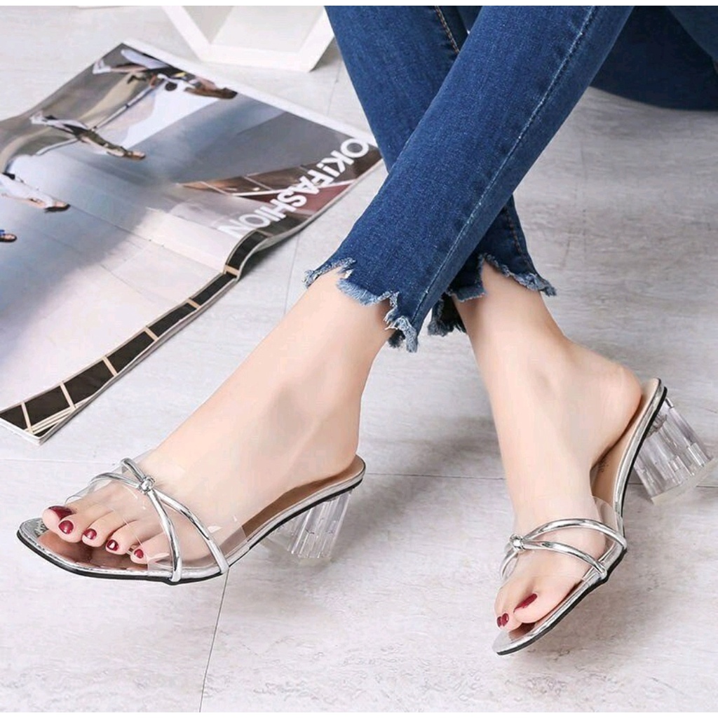 hels hak kaca 5 cm catrine sandal wanita