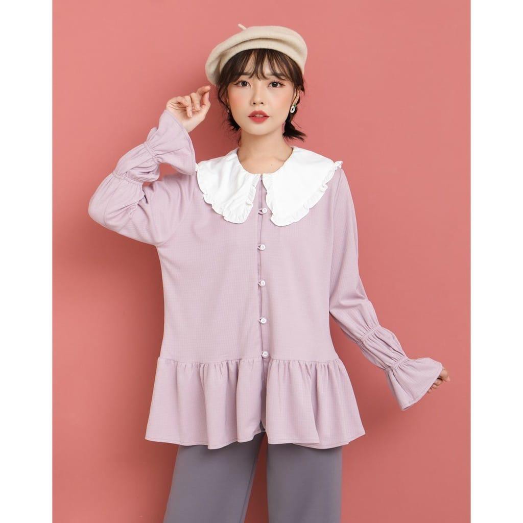 ilook | Nasea Basic Blouse Rempel Full Kancing Korean Syle