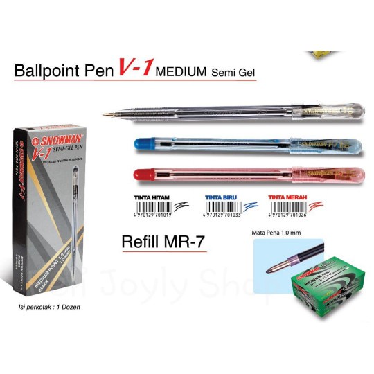 

Pulpen Snowman V-1 Medium Tip 1.0 mm Tinta Biru Hitam Merah - Lusinan (12 pcs)-SHSNP
