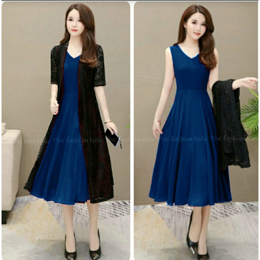 *[VLFK] Stelan Lovita / One Set Panjang Wanita / Setelan Dres dan Longcardi Wanita / Setelan 2in1 Korea