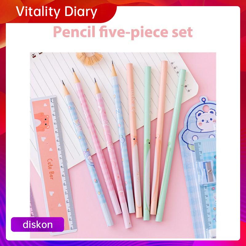 

【COD❤️】1 Juni Hadiah Liburan Set Alat Tulis Kartun Siswa Lima potong Rautan Penghapus Pensil VDY
