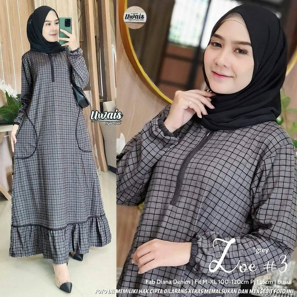 Gamis Wanita Calvin Jeans Diana Busui Tebal Melar Nyaman di Pakai Fane Levila Gamis Muslim Kekinian-ZOE3 GREY