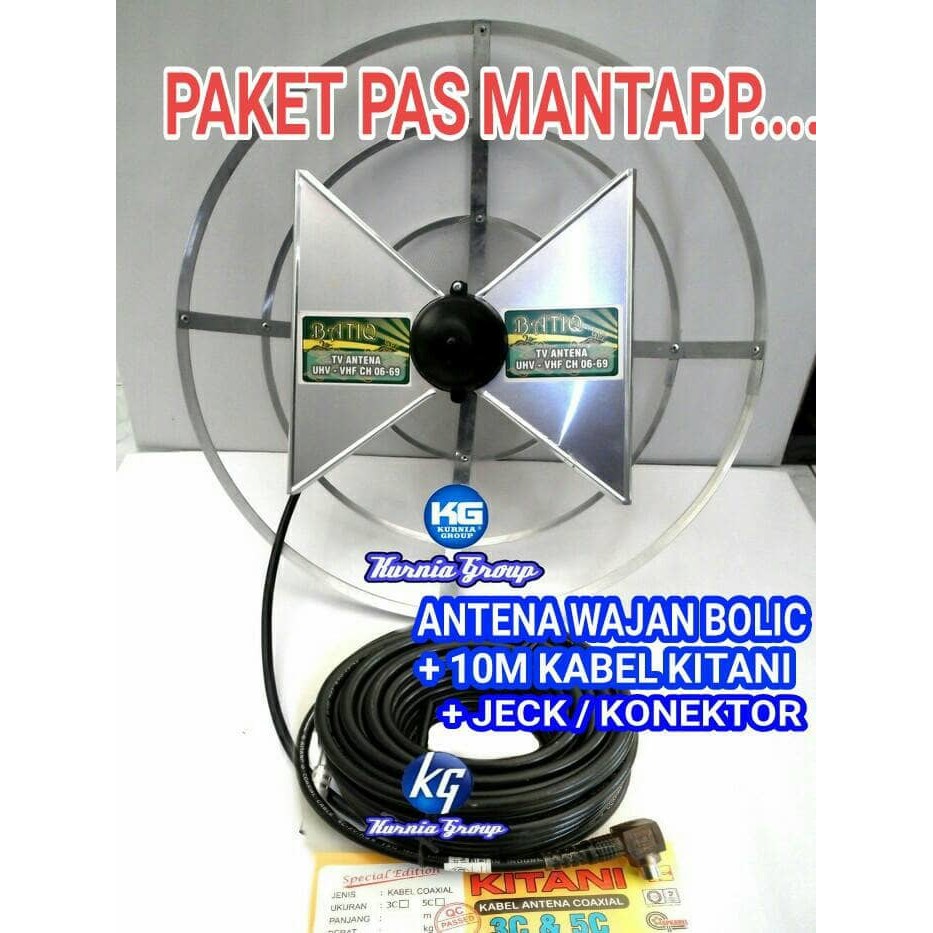 ANTENA TV WAJAN BOLIC + KABEL KITANI 10METER SUPER PEKA BOLIK MODEL PARABOLA SUPER JERNIH UHF DIGITA