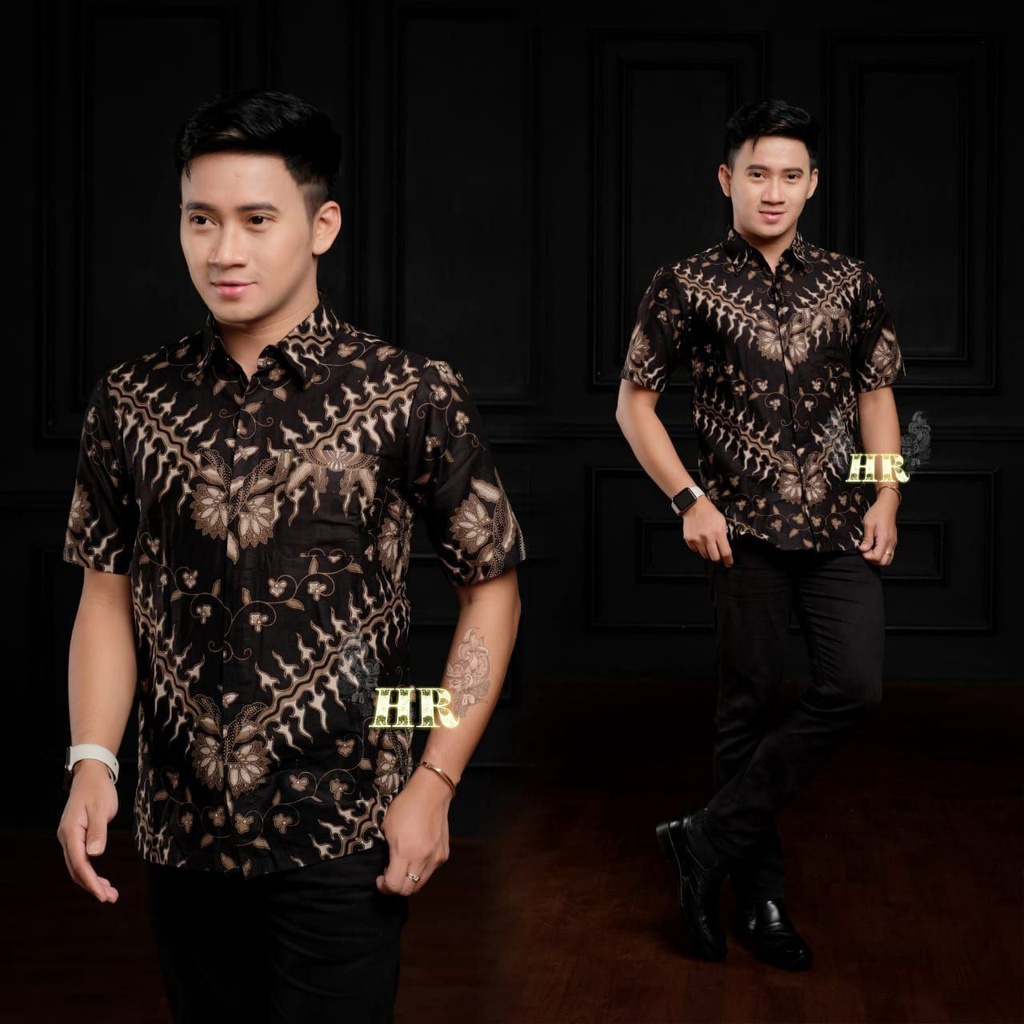 Couple Kemeja Batik Ayah Dan Anak Laki-laki Lengan Panjang Motif Keris Warna Hitam