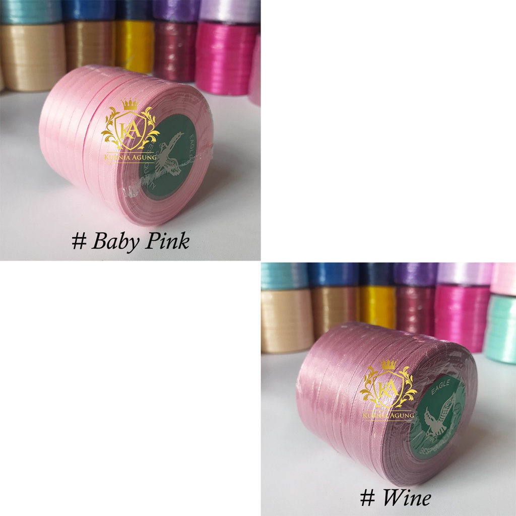 Pita Satin Polos Merk Eagle Import Taiwan ukuran 1/4 inch (0.635cm) banyak warna Dijual ROLL untuk Bungkus Kado Souvenir Hampers Dekorasi