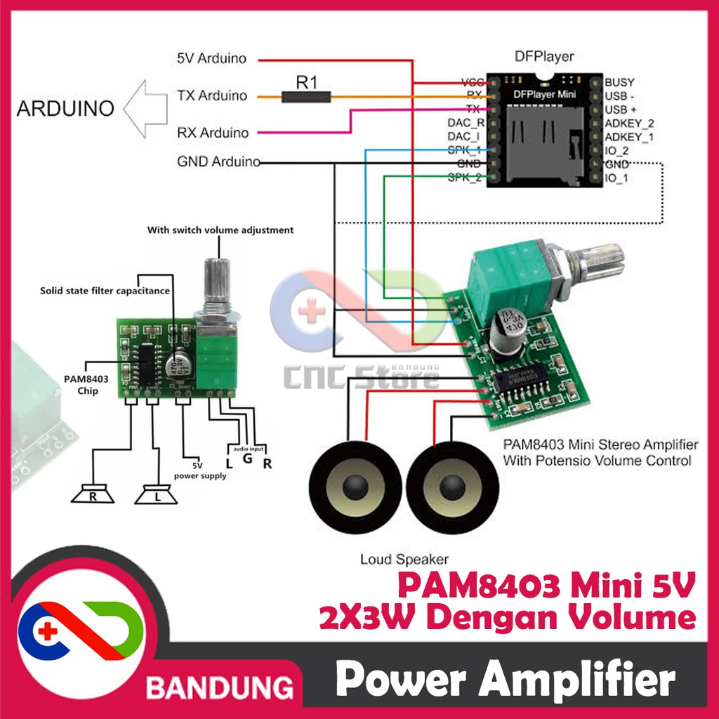 PAM8403 MINI 5V DIGITAL POWER AMPLIFIER 2X3W XTW8403 POTENTIO SWITCH