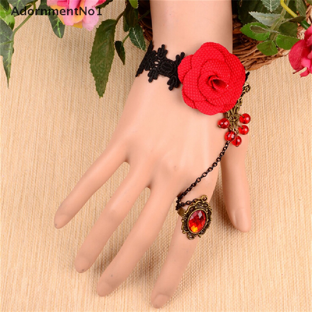 (AdornmentNo1) Gelang Tangan Lace Bunga Mawar Aksen Rumbai Gaya Gothic Retro Vintage Untuk Wanita