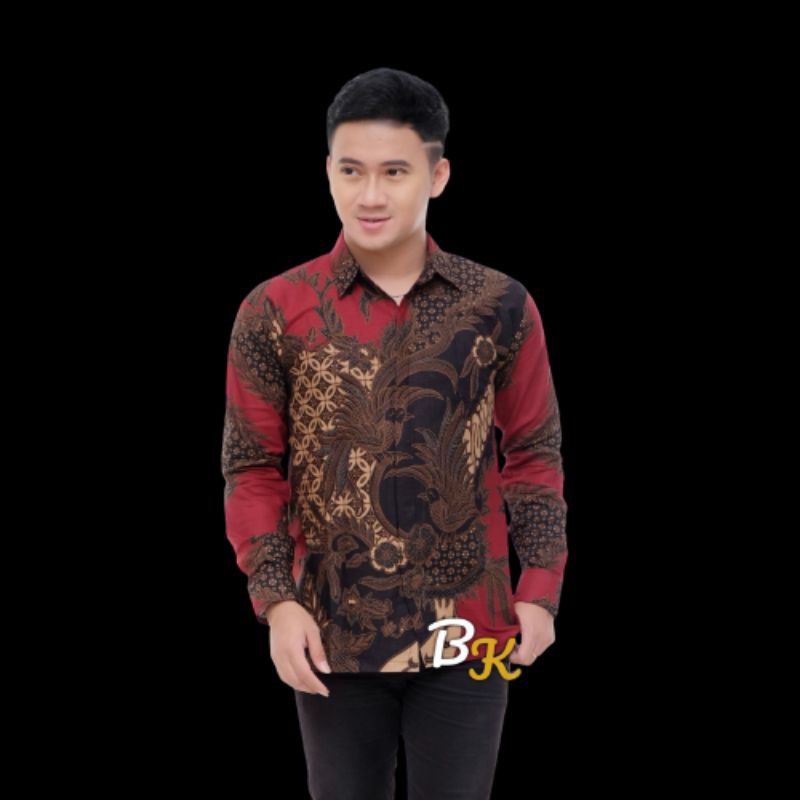 Batik Pria Lengan Panjang BATIK BERKAH HRB026 motif KERATONAN Kode 002 size M L XL XXL Reguler