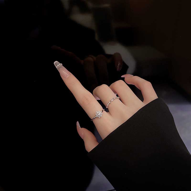 2 In 1 Cincin Sterling Silver S925 Desain Snowflake Hias Kristal Berlian Gaya Korea Untuk Wanita