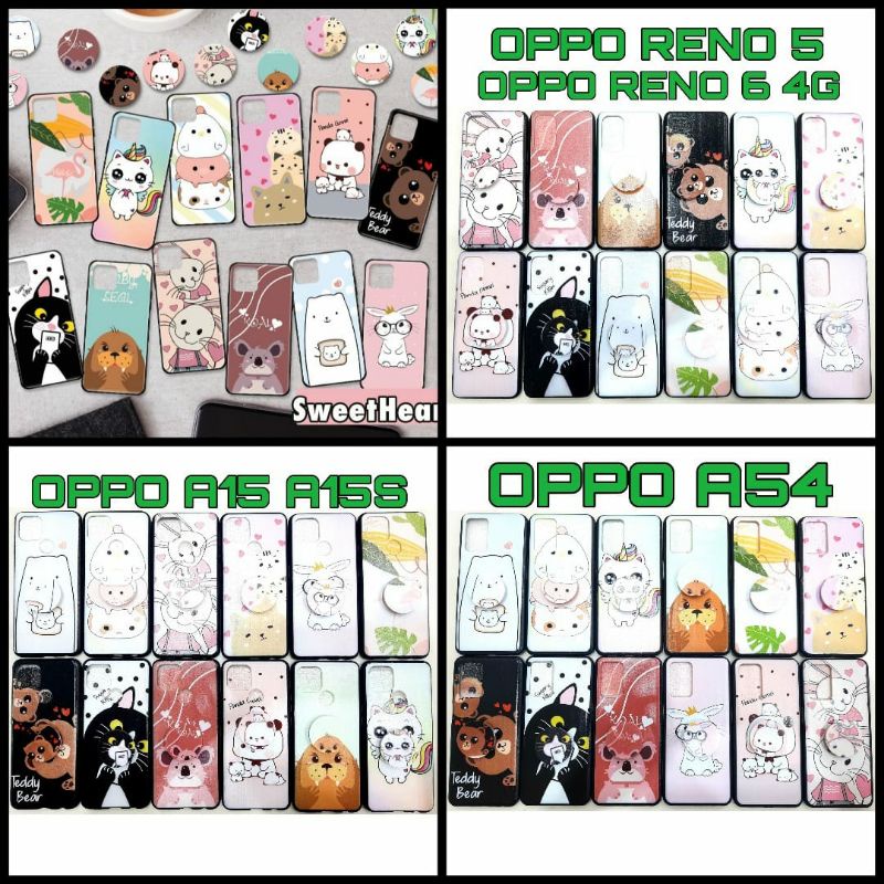 SILIKON CASE GAMBAR BUNNY + POPSOCKET OPPO A54 A15 A15S RENO 5 RENO 6 4G VIVO Y20 Y20i Y20S Y12S Y50