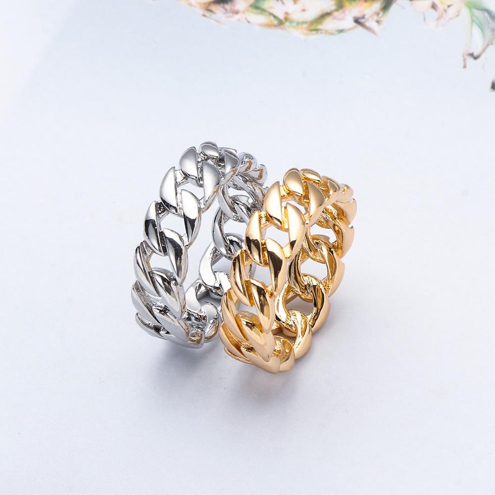 Cincin Rantai PREVA Link Warna Silver Hadiah Wanita Pria Bahan Stainless Steel Isi Emas