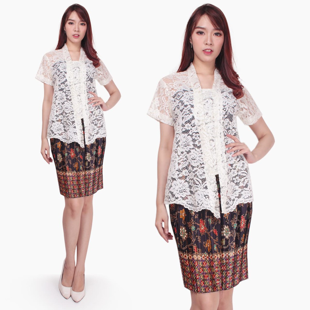 SB Collection Stelan Kebaya Yulvina Blouse Brukat Dan Rok Plisket Midi Batik Wanita