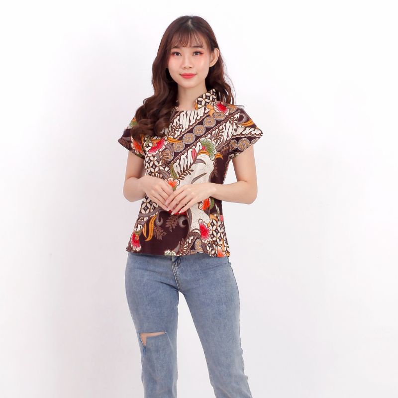 Batik wanita - Atasan blouse batik wanita fashion 569-BROWN