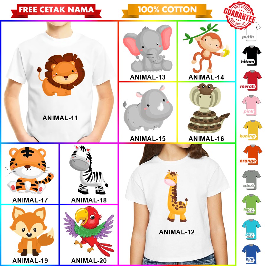 [FREE NAMA!!] Baju Kaos ANAK DAN DEWASA ANIMAL ZOO SAFARI BANYAK MOTIF