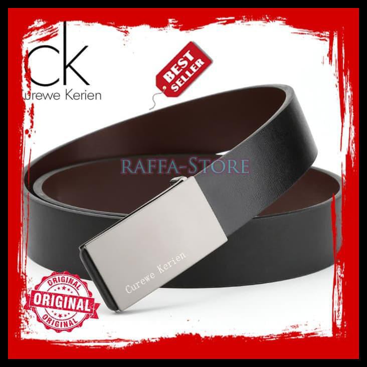 Resseler Open Ikat Pinggang Kulit Pria Impor Ck Minimalis Gasper Sabuk Original 100% - Hitam Silver