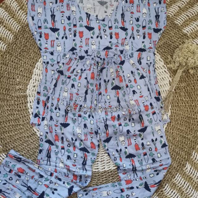 Stelan piyama katun rayon baju pendek celana panjang Stelan piyama katun rayon baju pendek celana panjang