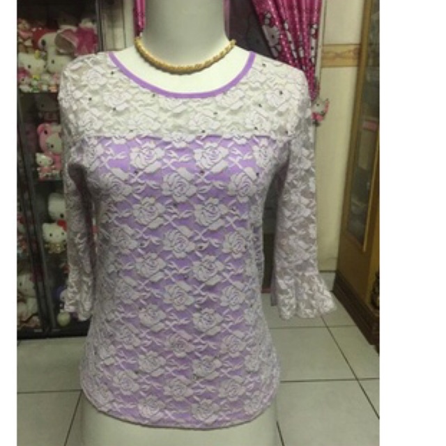 blouse lilac brukat bunga bunga
