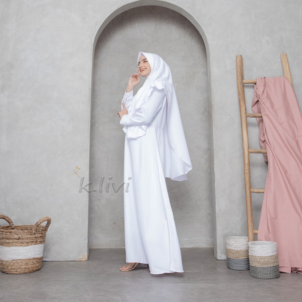 Baju gamis putih syari M L XL pengajian manasik busana muslim wanita-6