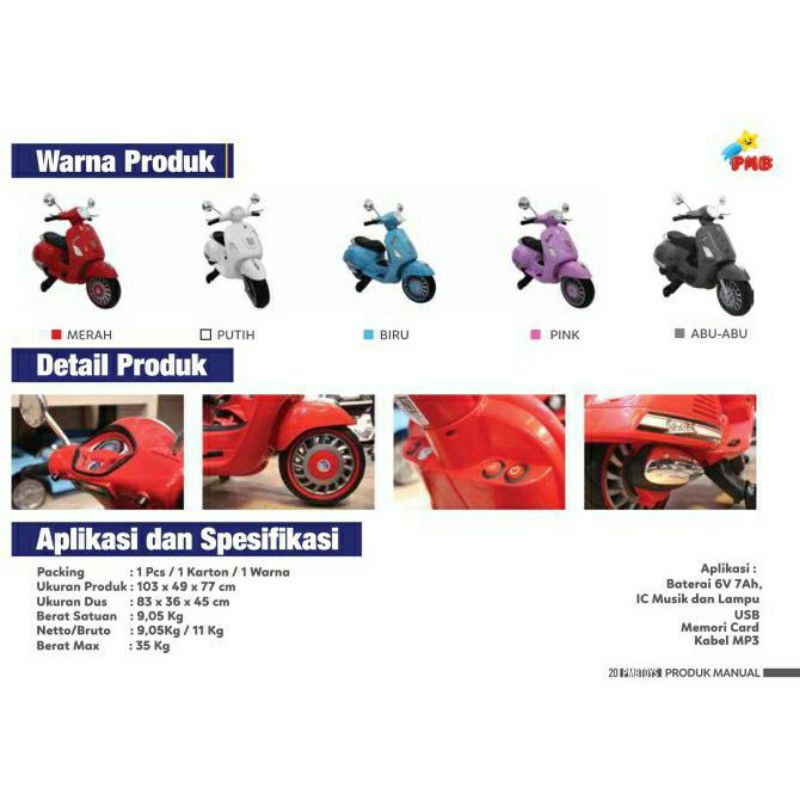 PMB M288 / Motor Aki Vespa PMB / Mainan Anak