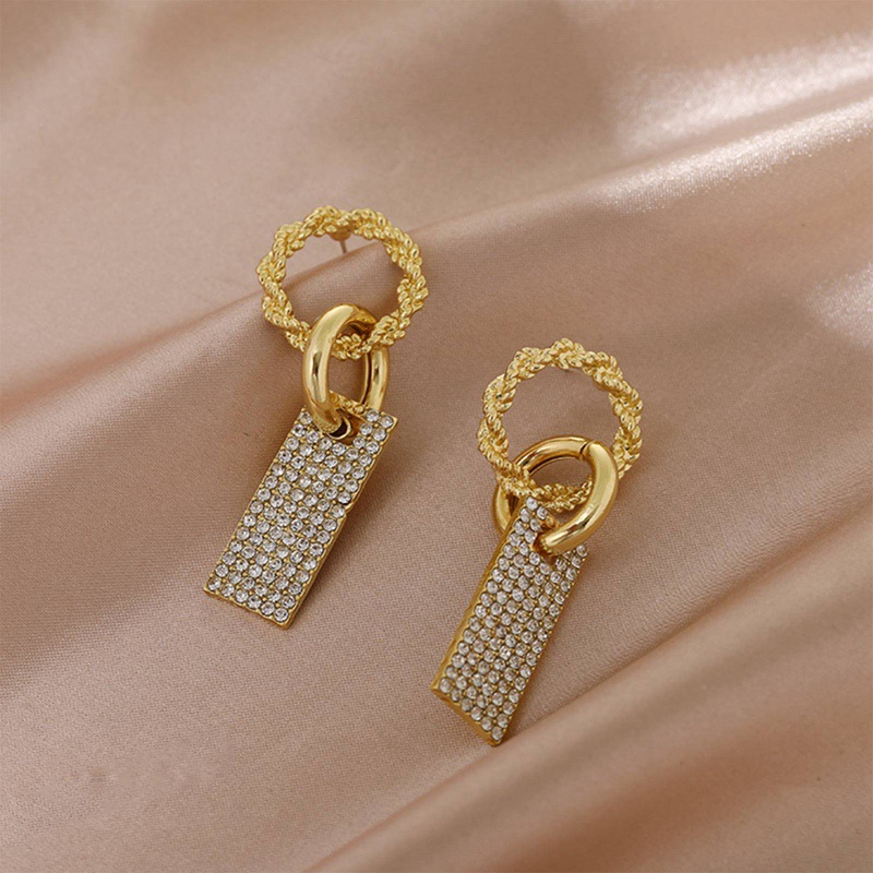 Fancyqube Anting Kristal Bentuk Persegi Warna Emas Untuk Wanita