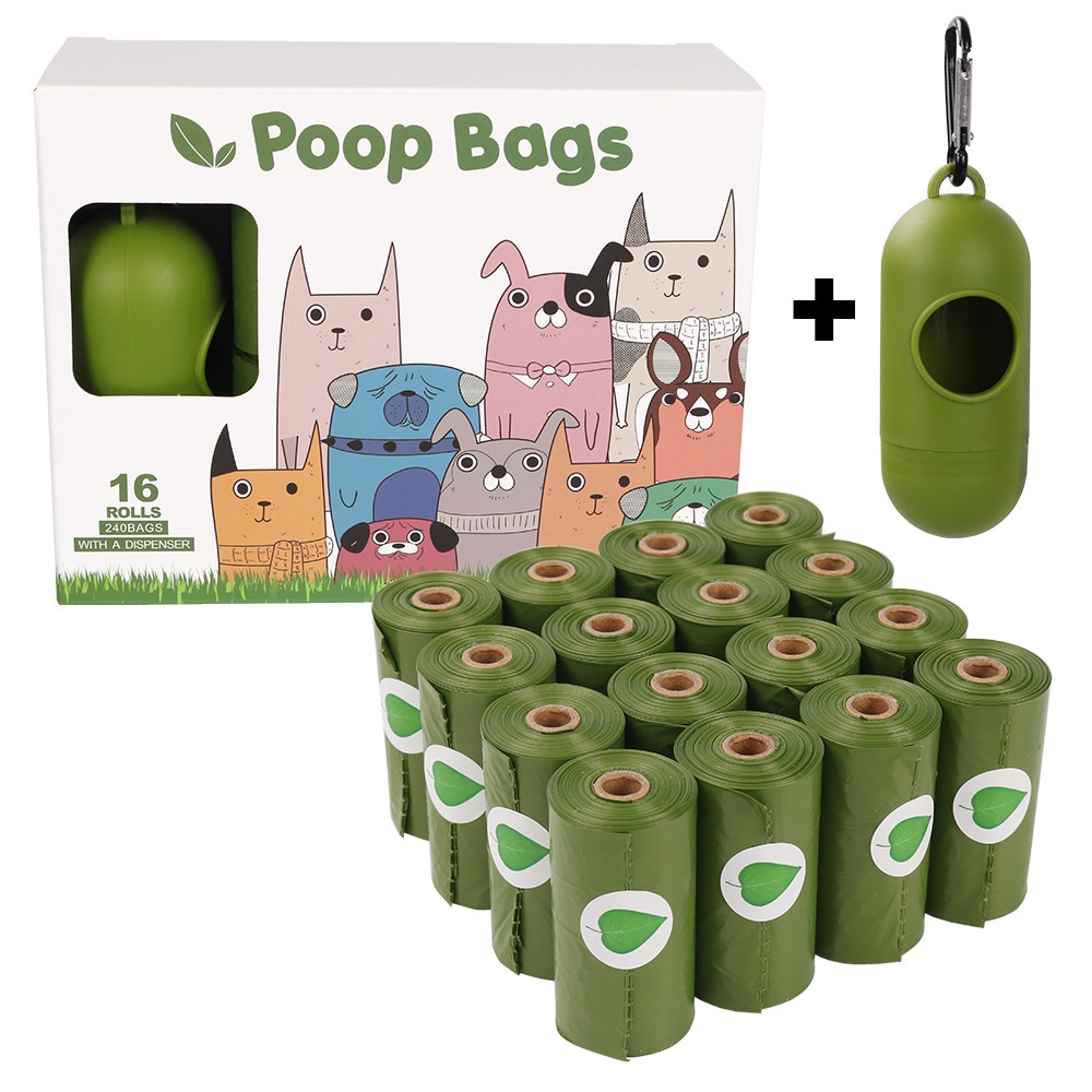 gs8 sudui plastik kotoran binatang anjing kucing poop bags biodegradable 16 pcs with dispenser - su115 - green Or-i