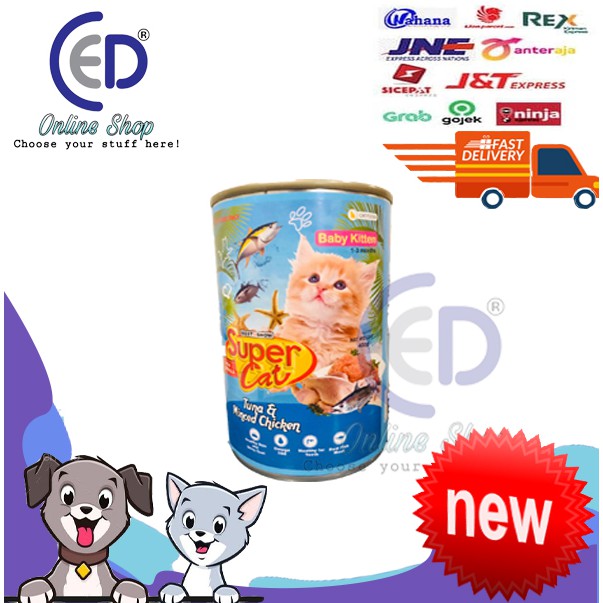 MAKANAN KUCING SUPER CAT BABY KITTEN TUNA &amp; MINCED CHICKEN 400GR