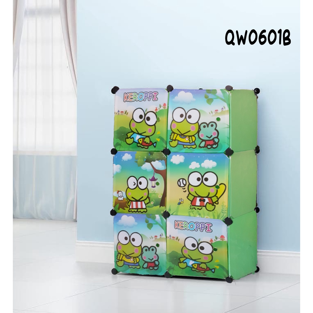 Lemari Pakaian 6 Pintu + Gantungan Baju Lemari Plastik Portable Lemari Pakaian Motif Karakter