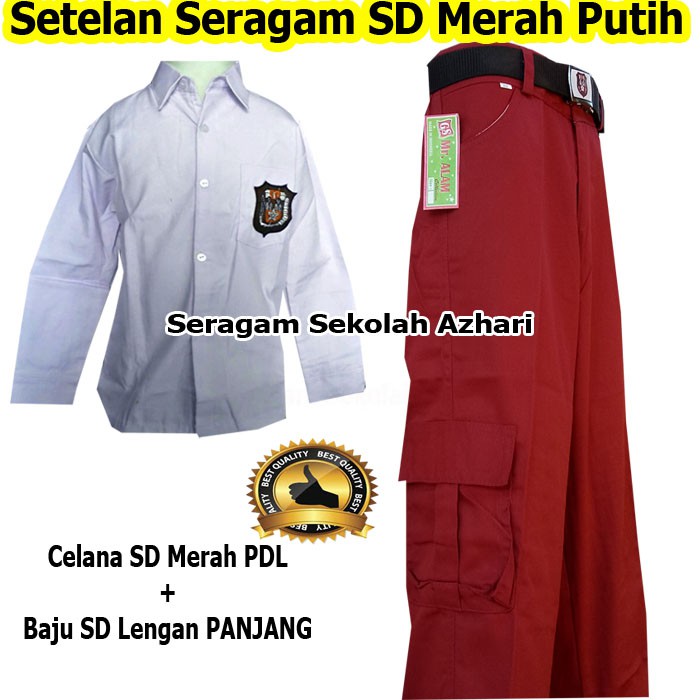 Setelan Seragam Sekolah SD PDL Panjang Merah Putih Laki Laki-seragam Sekolah SD PDL Laki Laki Lengan