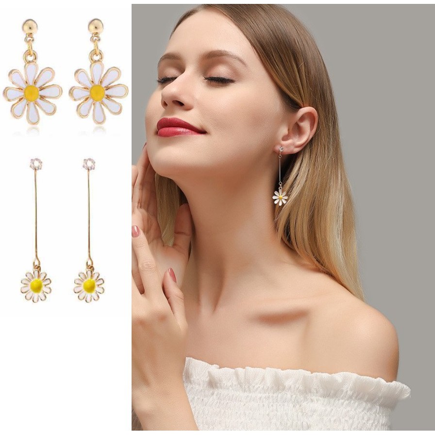 Anting Tindik Wanita Bunga WHITE DAISY Gaya Korea Fashion Flower Women Earring Giwang Gantung Cewek