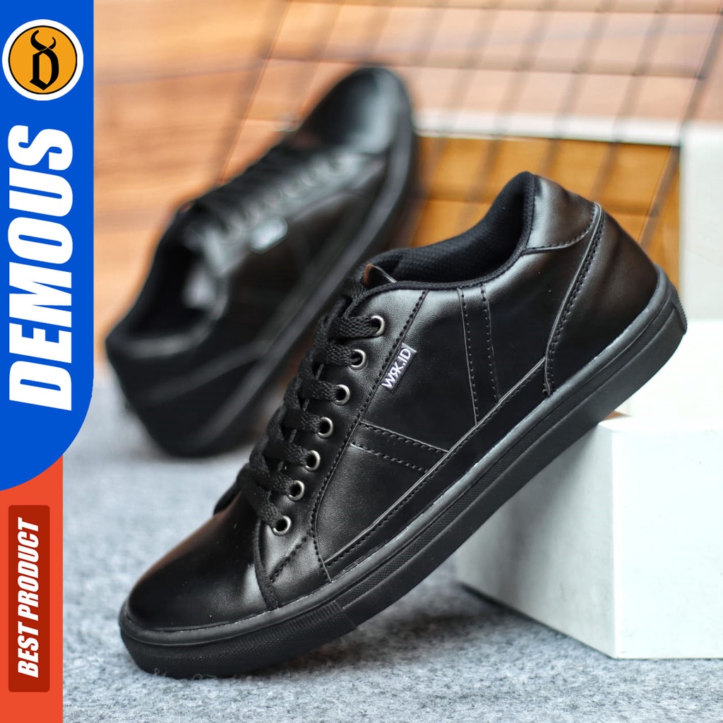 Sepatu Sneakers Pria Sepatu Casual Pria Kulit Pu Sepatu Kerja Kuliah Kondangan Sepatu Hitam Pria DEMOUS GUMO