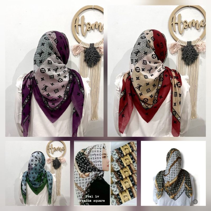 HIJAB SEGI EMPAT MOTIF LV SERIES TERBARU/KERUDUNG VOAL PREMIUM