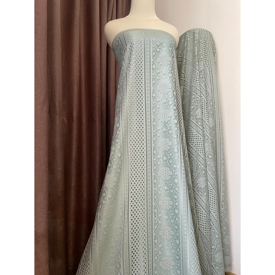 Bahan Kain Brokat Brukat Lace Royal Vintage Warna Hijau Pastel Green tea