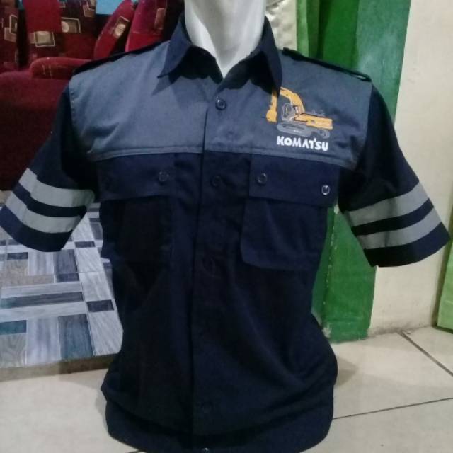 KEMEJA SAFETY PENDEK KOMATSU TERBARU ABU NAVY