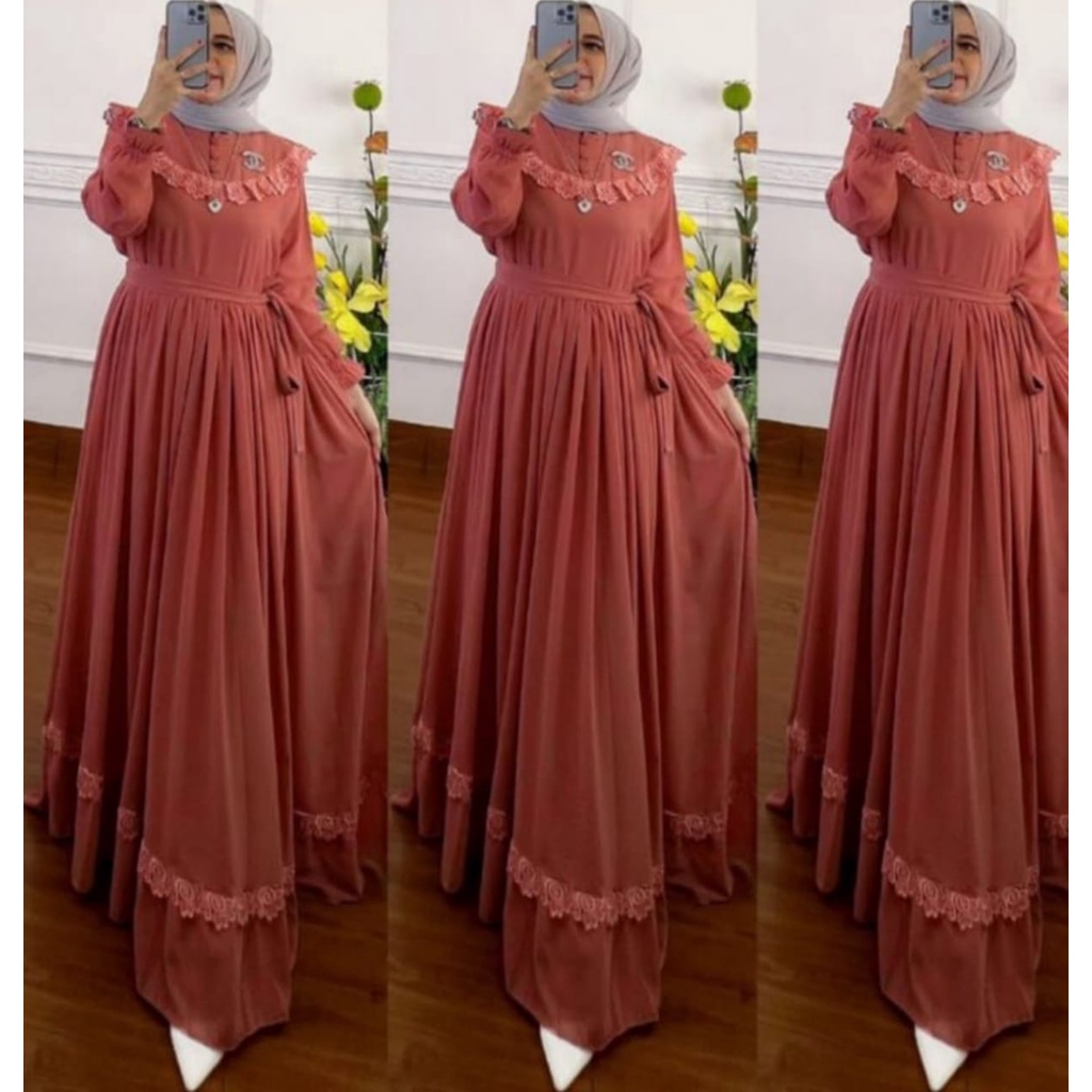 Busana Muslim Wanita Terbaru Gamis Malaysia Ceruty Babydoll Full Furing Gamis Jumbo Gaun Pesta Mewah Elegan Rauna Dress