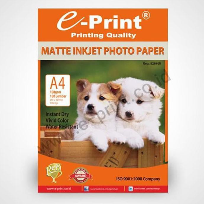 

E-Print Matte Inkjet Photo Paper Kertas 108 Gsm A4 Isi 100
