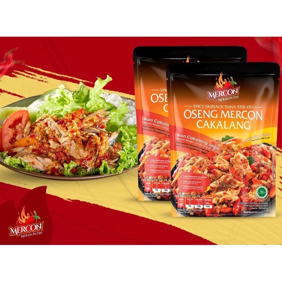 

OSENG MERCON CAKALANG MERCON MERAH PUTIH 150 GRAM, PEDAS LENGKAP