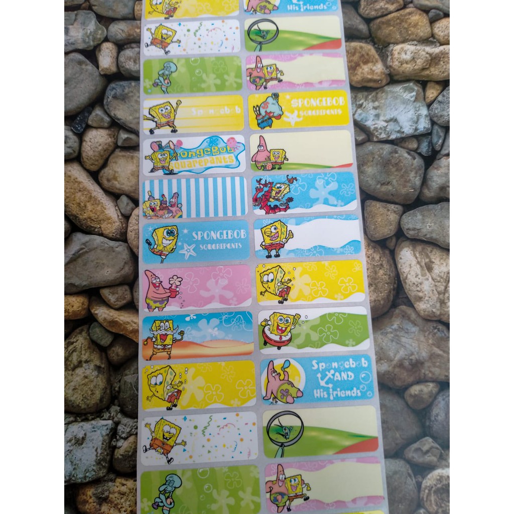 

Stiker Label Nama Name Sticker Waterproof Anti Air SPONGE BOB