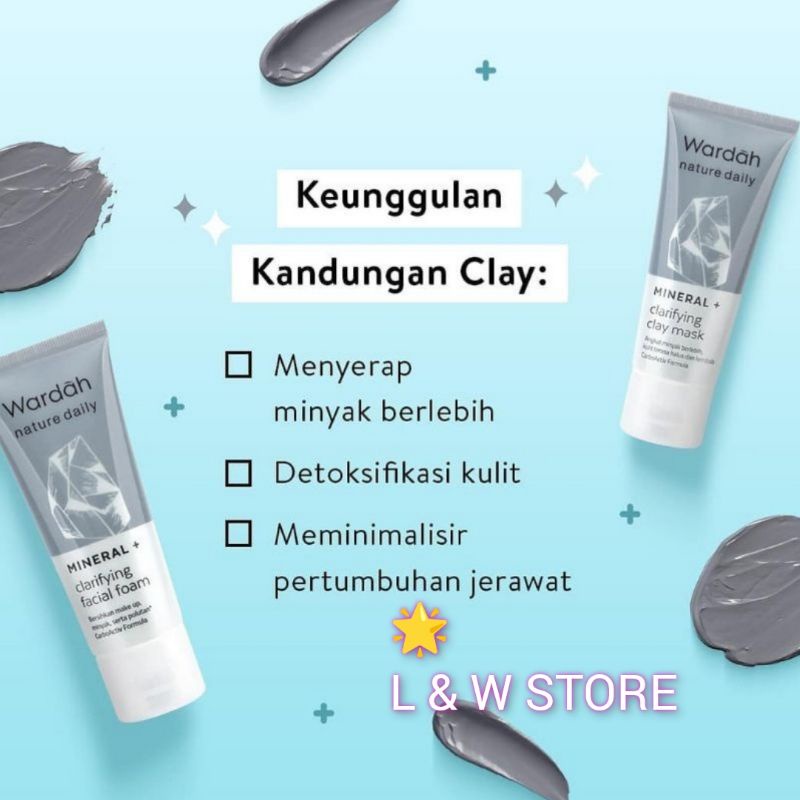 Wardah Nature Daily Mineral+ Clarifying Clay Mask 60 m/Masker Wajahl