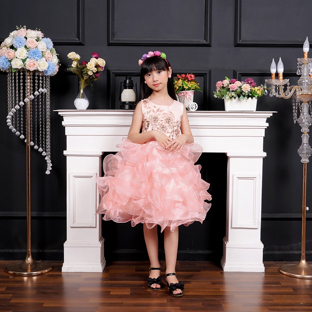 Cassie Dress Anak Perempuan Brokat Lace Organdi Ruffle Impor (HJA1)