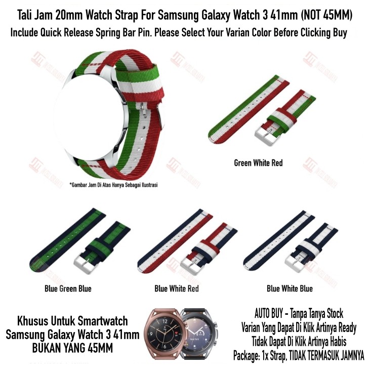 Tali Jam 20mm Watch Strap Samsung Galaxy Watch 3 41mm (BUKAN 45MM) - Nylon 3 Baris Quick Release