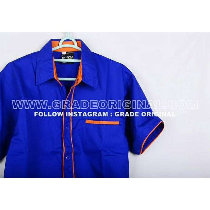Ep-02 Baju Kemeja Seragam Kerja Pria Biru Lis Orange High Quality