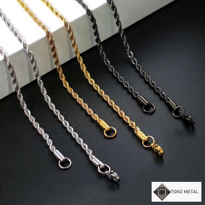 KALUNG TITANIUM TAMBANG ANTI KARAT UNTUK PRIA&amp;WANITA 45 CM, 50 CM, 60 CM [ TOKO METAL ]