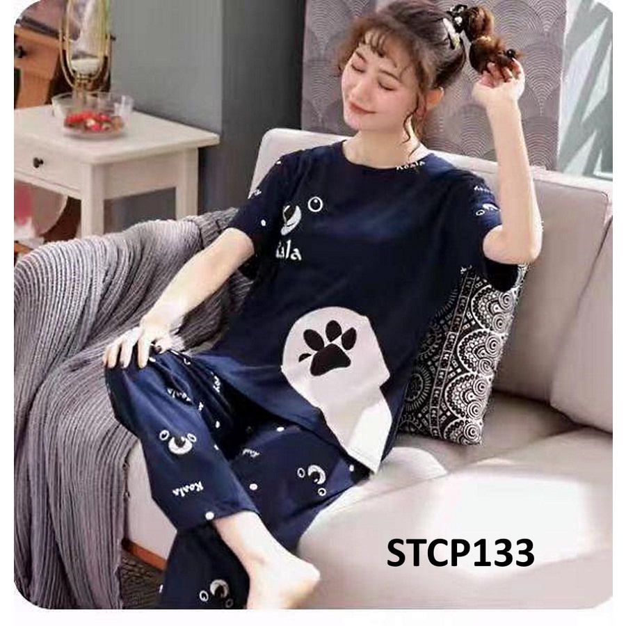 Piyama Wanita Baju Tidur Wanita Lengan Pendek Celana Panjang Karakter