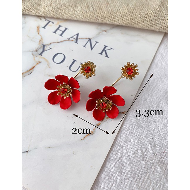 LRC Anting Tusuk Red Fashion Alloy Flower Earrings F55677