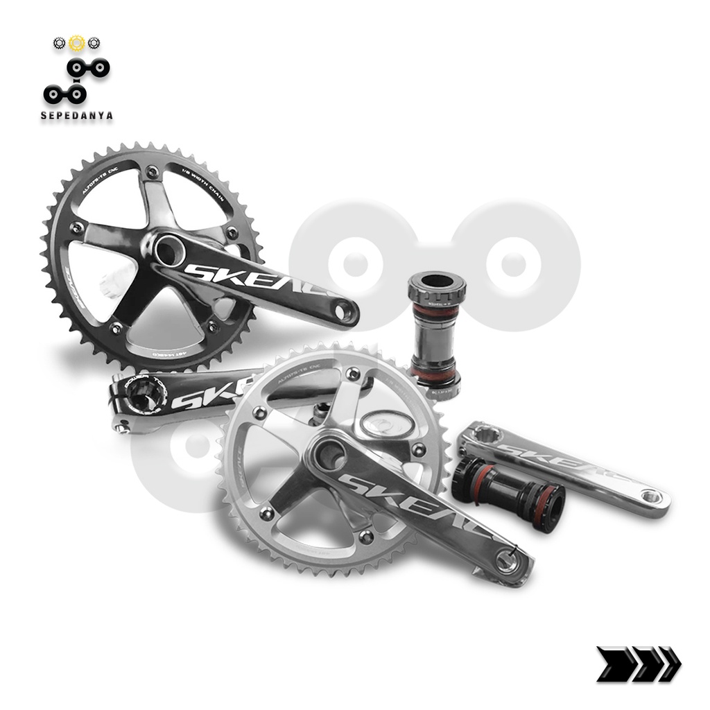 Skeace Crank Set Crankset 48t 49t 48 49 t Hitam Black Silver Polish Polished Hollow Tech 2 HT2 untuk