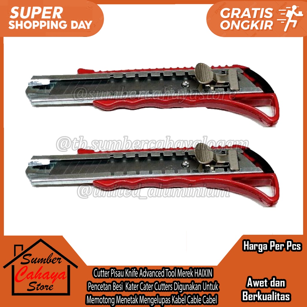 

Cutter Pisau Ukir Knife Advanced Tool Merek HAIXIN Pencetan Besi Kater Cater Cutters Digunakan Untuk Memotong Menetak Mengelupas Kabel Cable Cabel Kertas Mesin Potong Stainless steel Stenles Stenlis Stainliss Staynless Staynliss Alumunium Aluminium