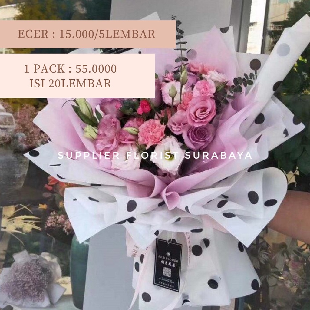 [5 LEMBAR] KERTAS CELLOPHANE KERTAS BUNGA POLKADOT DOT BUNDAR BULAT KERTAS KOREA WRAP BUNGA WRAPPING PAPER BOUQUET BUKET BUNGA