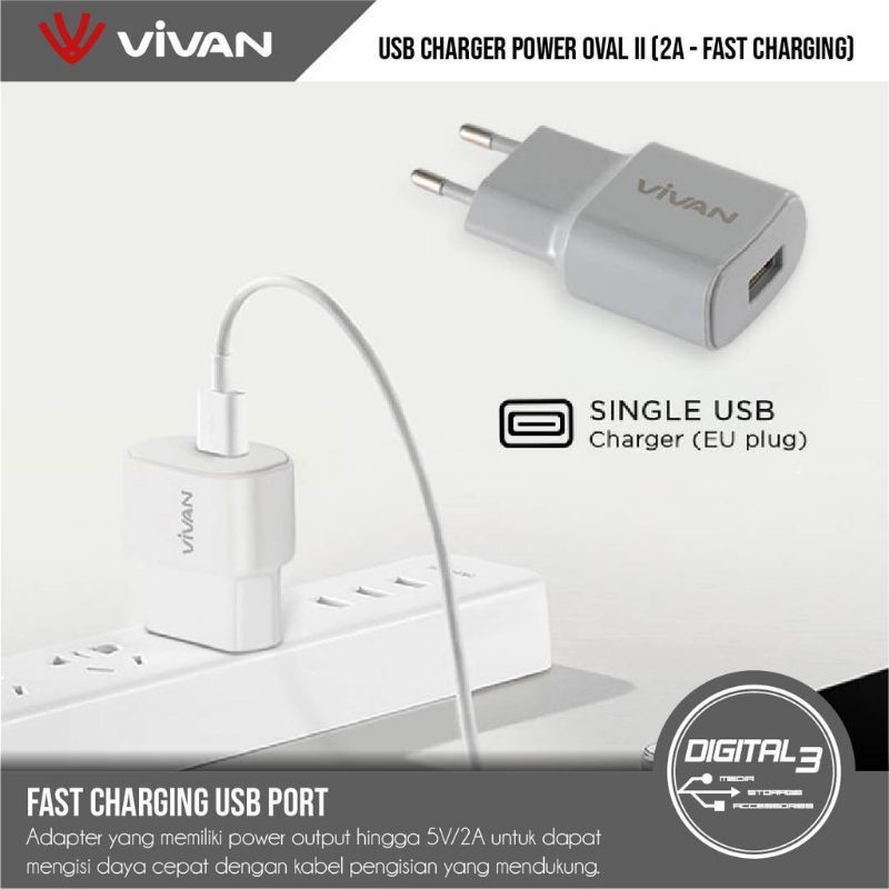 Charger Vivan Fast Charging Micro Usb 2A [Power Ovall] By Vivan