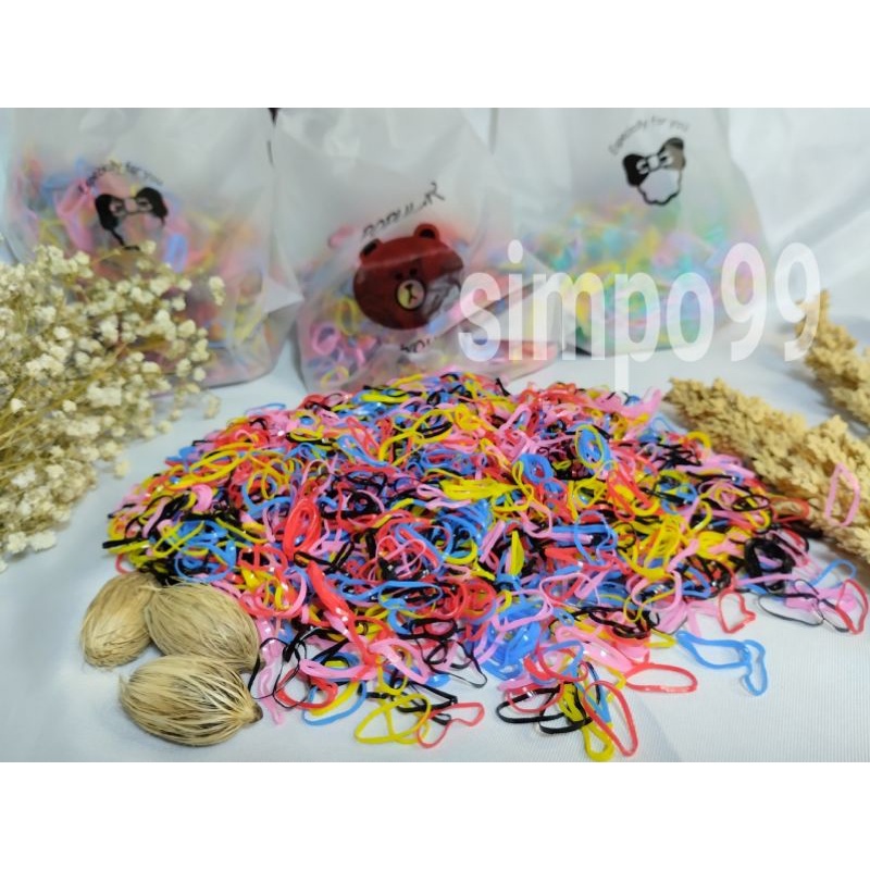 SMP99 - Ikat Rambut 500 Pcs free Pouch / 500 Ikat Rambut Karet Warna Warni / Ikat Rambut Jepang Isi 500 Pcs free Pouch / Ikat Rambut Warna warni / Ikat Rambut Karet / Ikat Rambut Elastis / Ikat Rambut isi Banyak / Ikat Rambut Trendy / Kuncrit Anak