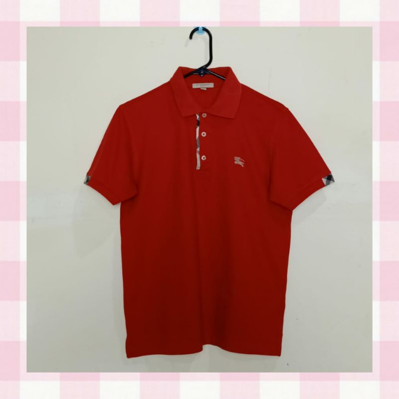 Kaos Burberry Brit ORI Pria / Cowok / Laki Warna Merah agak Oren /Orange